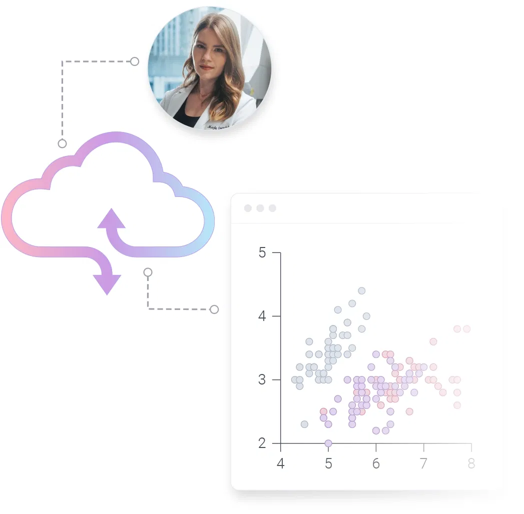 A user accessing data visuals via the cloud, highlighting the freedom to generate and view analyses from any location.